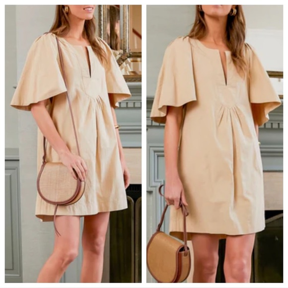Tuckernuck Dresses & Skirts - Tuckernuck Pomander Place Khaki Finley Flutter Sleeve Mini Dress Size Medium